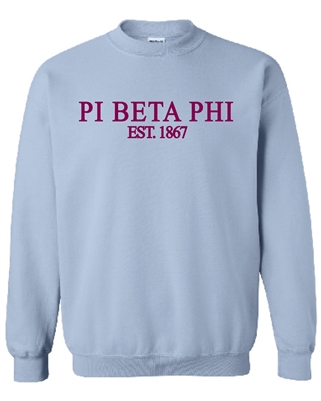 Lt. Blue Sweatshirt (Classic Style) -Pi Phi (Wine)