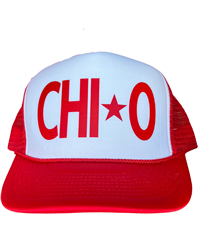 Chi Omega White-Red with Red Trucker