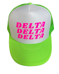 Tri Delta White-Green Three Line Trucker