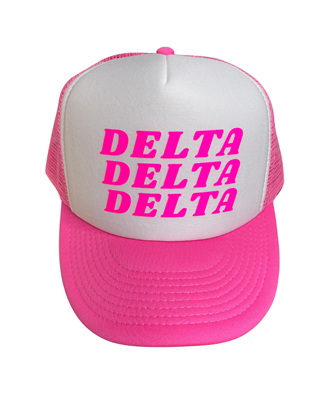 Tri Delta White-Pink Three Line Trucker