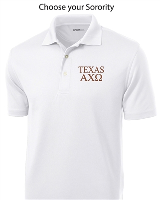 TEXAS Sorority Polo- White - Choose Sorority